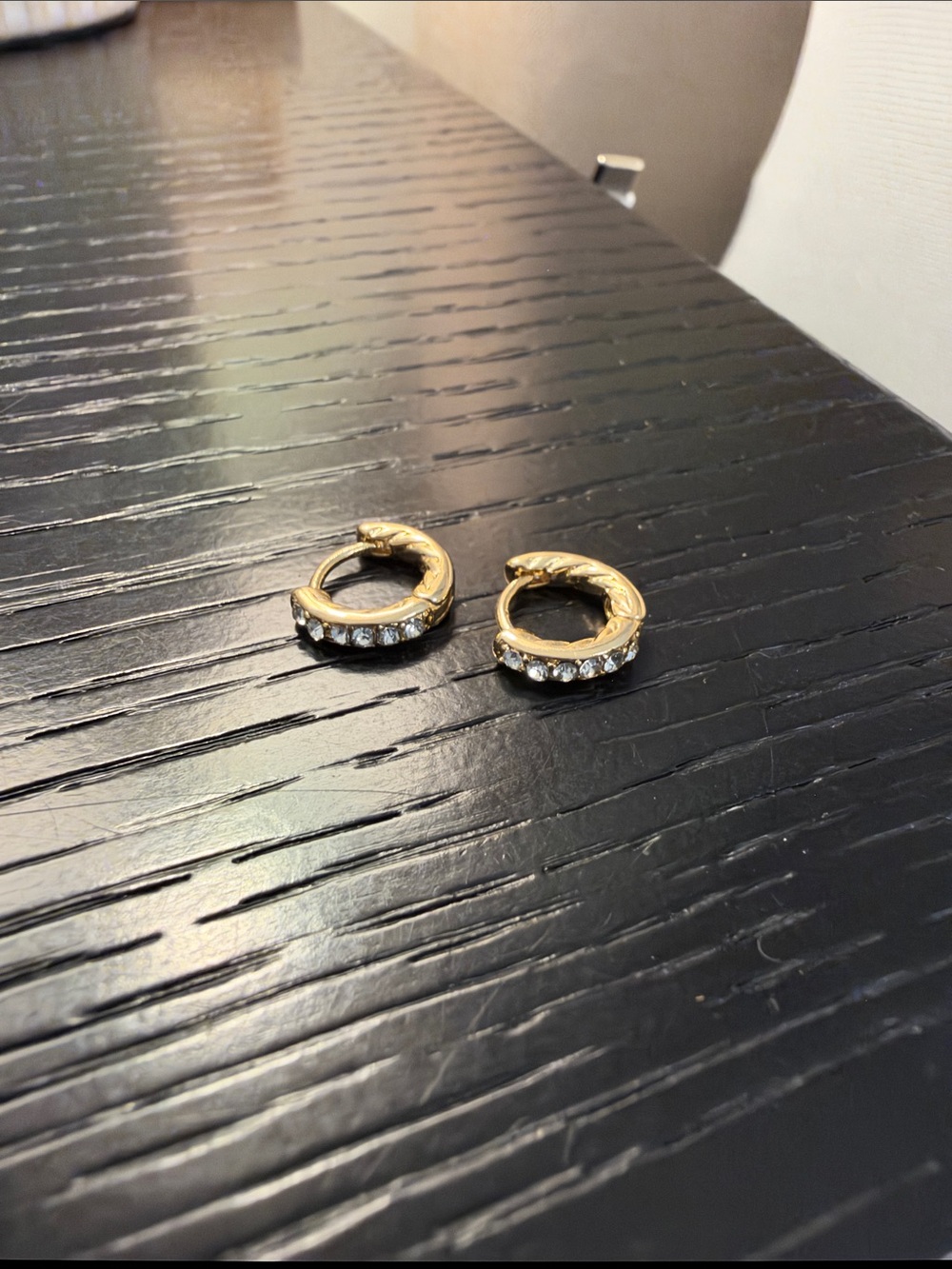 Pilcro Gold Hoop Earrings with Clear Crystals